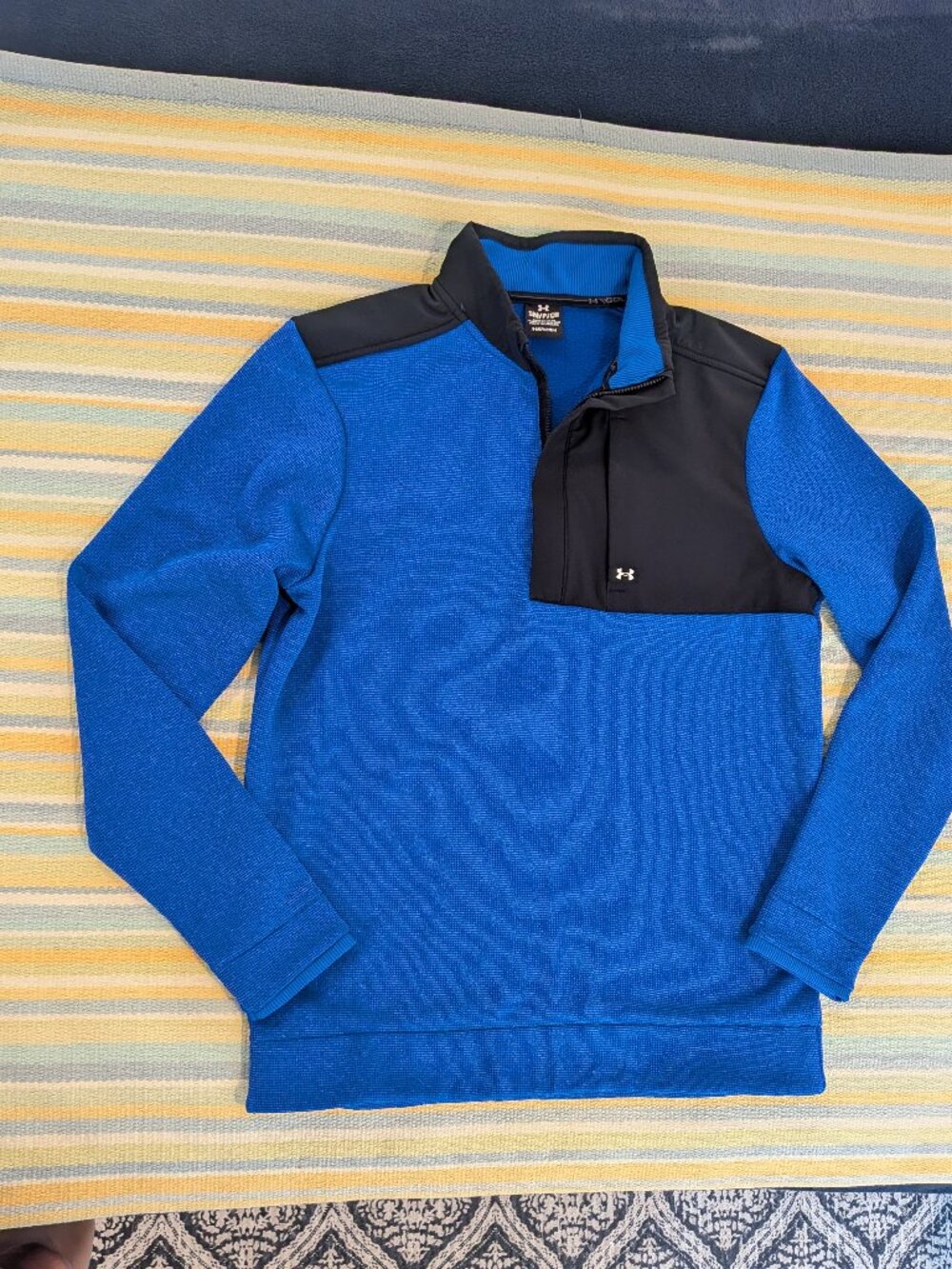 ⭐ Under Armour Golf Mens Small Blue Storm SweaterFleece 1/2 Zip Pullover Overlay
